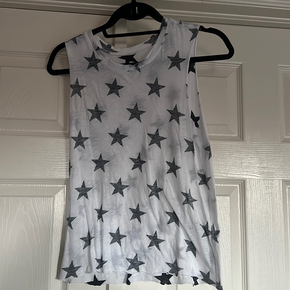 White with gray/black star muscle workout tank